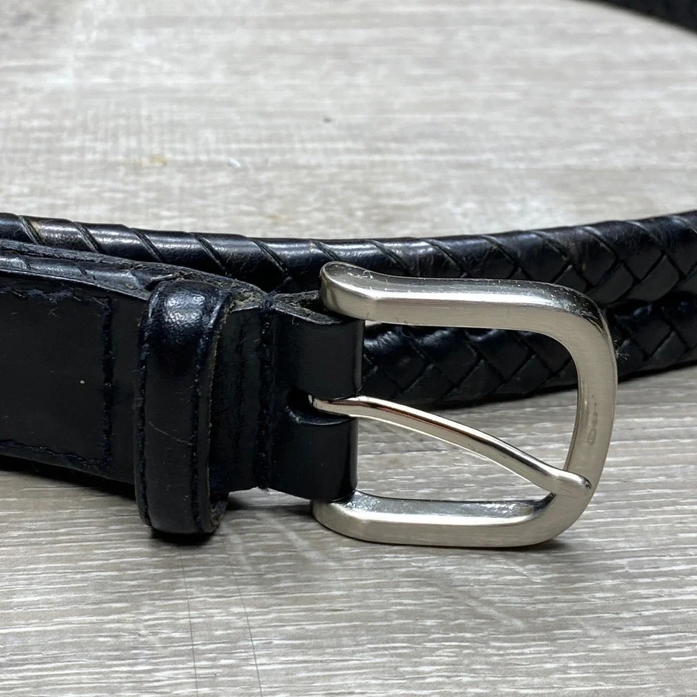 Brooks Brothers Braided Belt Mens 32 Black Genuine Leather Woven Casual Classic
